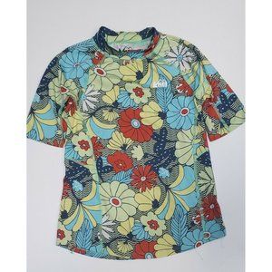 REI Rash Guard Girls L 10-12y Short Sleeve Multicolor Geometric Swim Shirt Sun